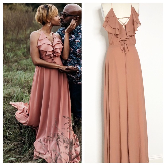 Lulus Dresses & Skirts - Lulu’s Meredith Dusty Rose Lace Up Maxi Dress NEW